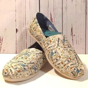 Toms Alpargata Los Angeles Printed Map LA City of Angels California Shoes 10 NEW